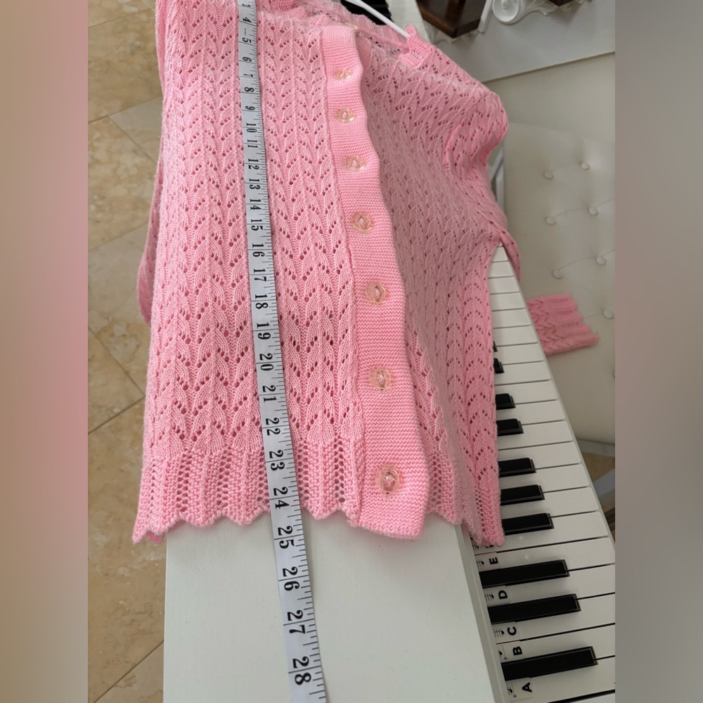 Pink Handmade Pointelle Knit Button-Up Sweater Cardigan - Picture 10 of 10